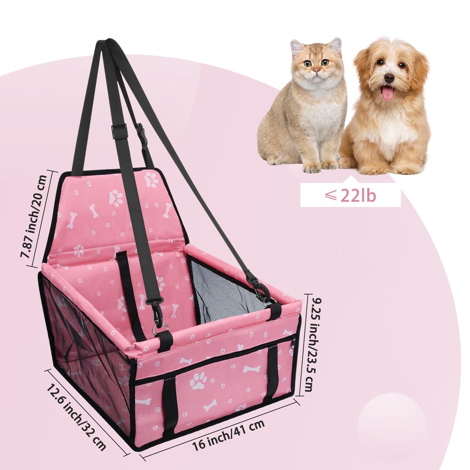 Dog Car Seat Foldable Dog Car Booster Seat Waterproof Breathable Oxford Travel Bag for Small to Medium Dogs