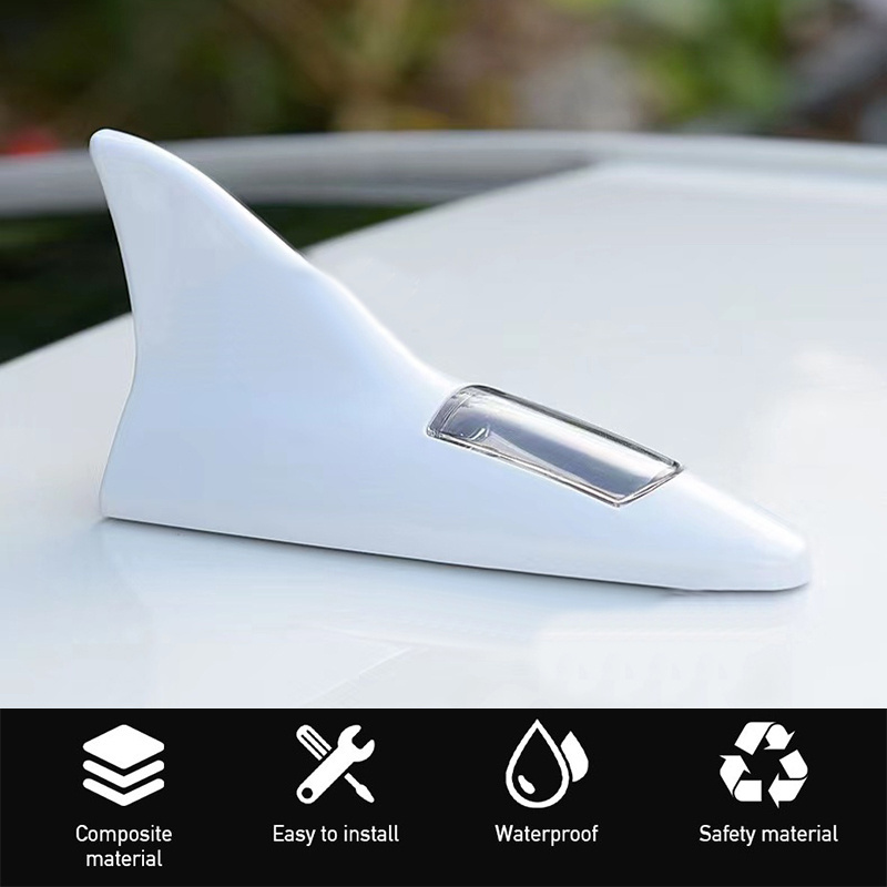 Universal LED Light Car Shark Fin Antenna with Solar Energy Auto Radio Signal Aerials Roof Antennas Driving Safety Warning Light