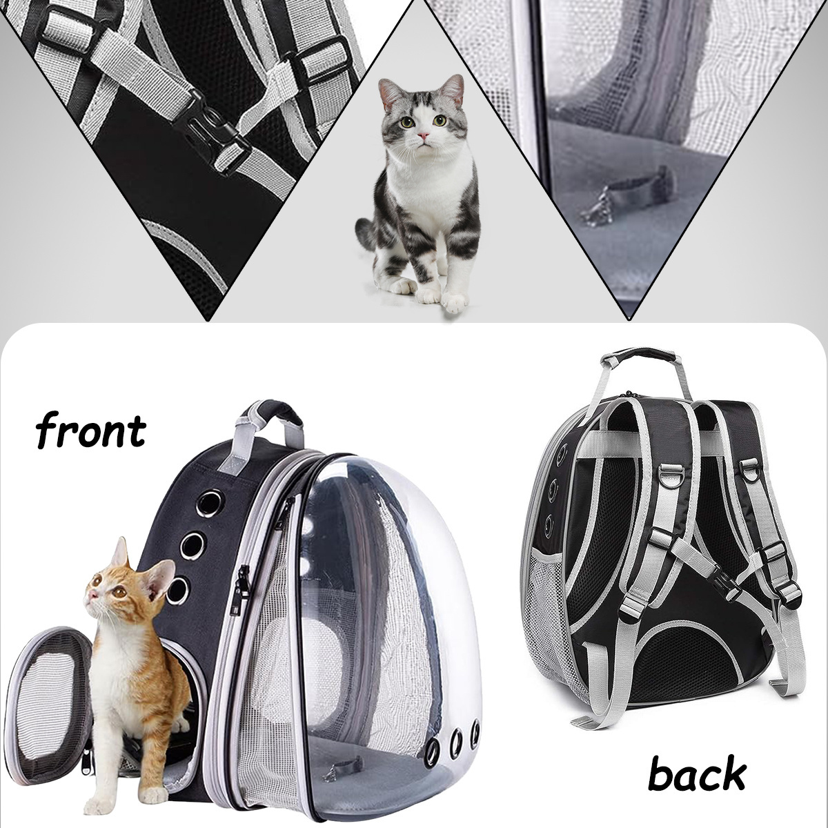 Fit up to 12 lbs Space Capsule Bubble Window Pet Carrier Back Expandable Cat Backpack Carrier for Cat for Small Puppy