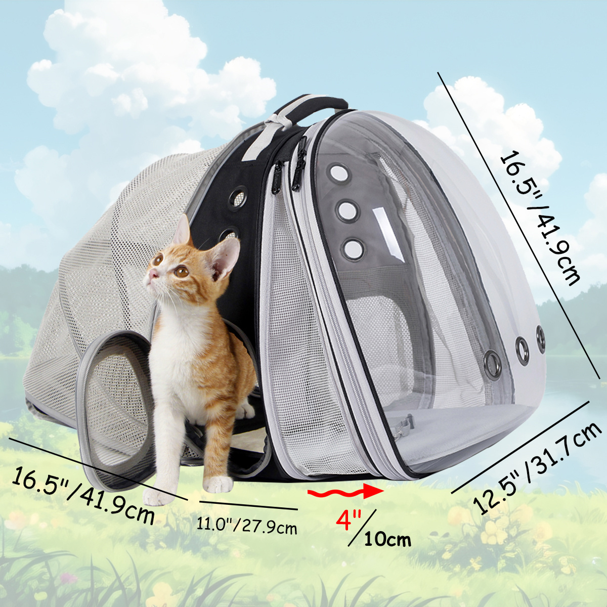 New Product Expandable Clear Bubble Cat Backpack Carrier for Small Puppy and Large Fat Cat for Vet Transport Pet Book Bag