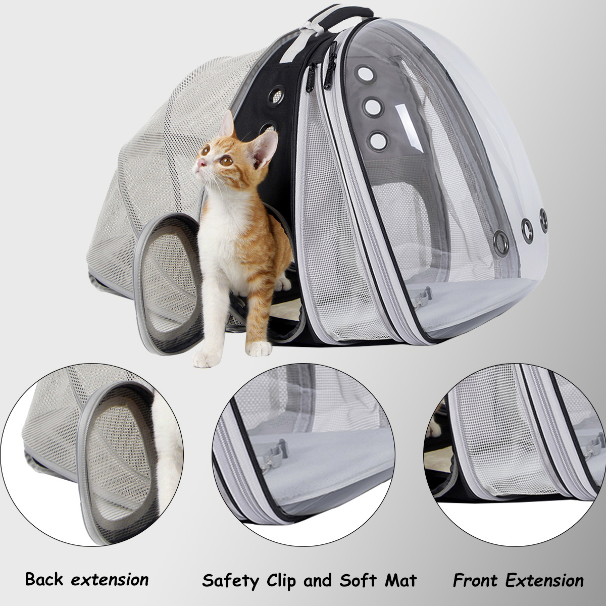 New Product Expandable Clear Bubble Cat Backpack Carrier for Small Puppy and Large Fat Cat for Vet Transport Pet Book Bag