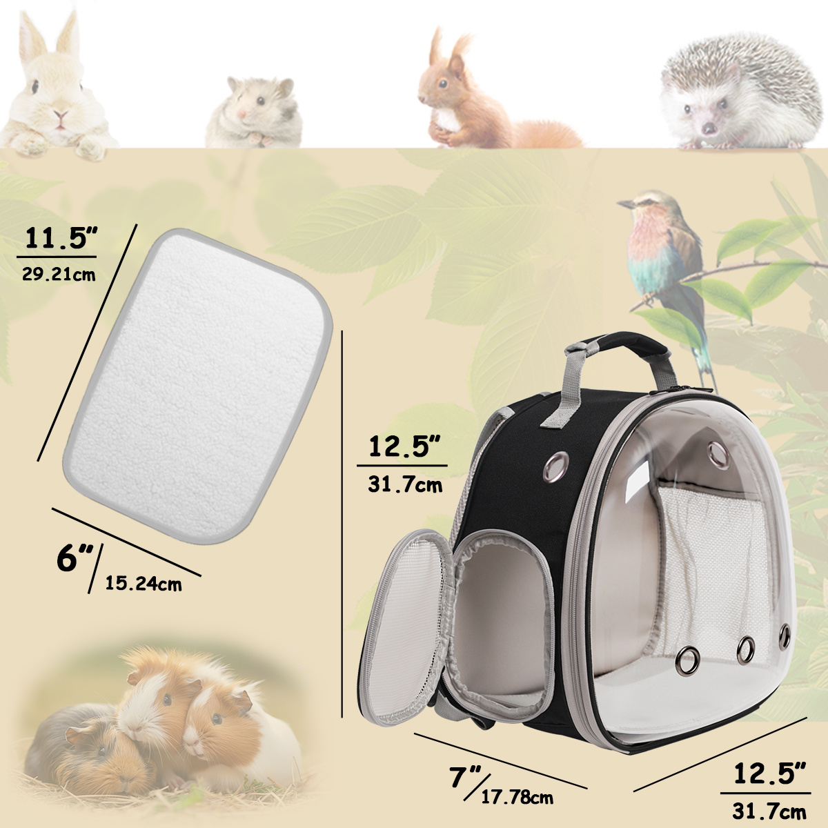 Factory Direct Sale Lizards Carrier Small Animal Travel Carrier For Hedgehog Rat Parrot Bird