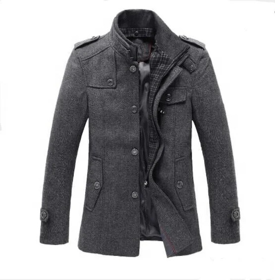 New Arrival Best Quality Woolen Men Coats New Fall Winter Men's Fashion Wool Blend Jacket Stand Collar Windproof Pea Coats