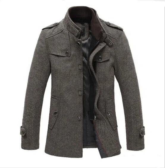 New Arrival Best Quality Woolen Men Coats New Fall Winter Men's Fashion Wool Blend Jacket Stand Collar Windproof Pea Coats