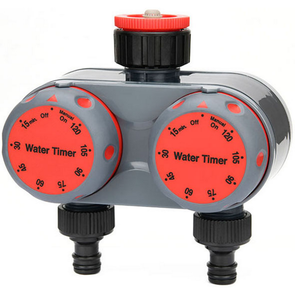 2-Zone Water Timer Multiple Zones Programs Run Time Garden Irrigation Controller Two Dial Tap Tool Dual Outlets Battery Operated