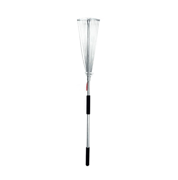 Telescopic Rake Garden Hand Rake Fan Design for Farming Wand Adjustable Head 15 Iron Tines Soft Grip Comfort Handle Leaf Rake