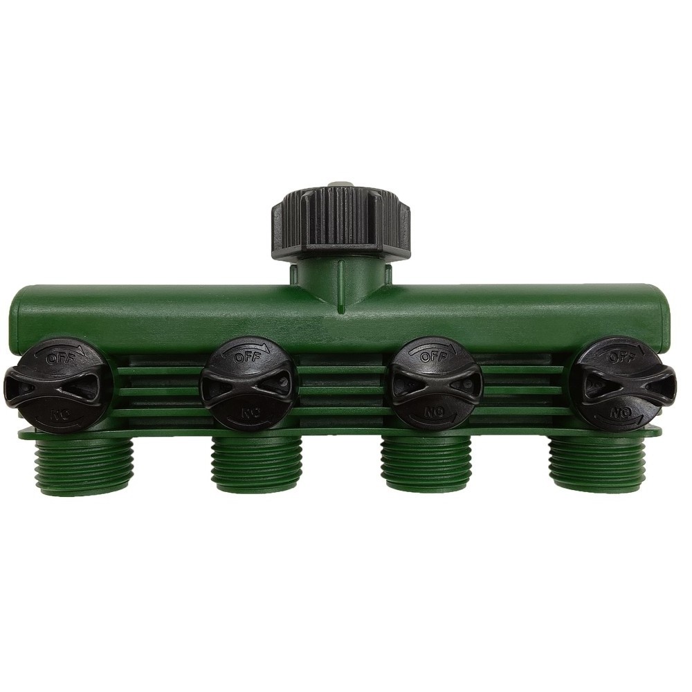 3/4'' Garden Hose Connector 4 Way Splitter Watering Outlets Tap Adaptor Individual Control Manifold Irrigation Water Diverter