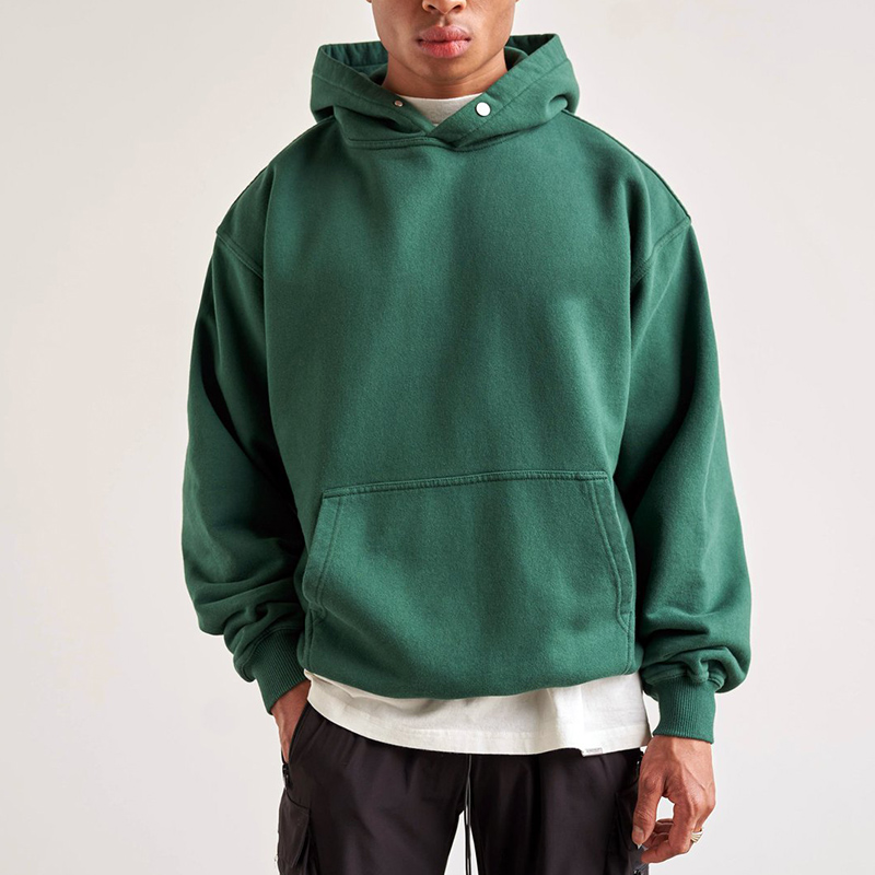 Dark Green 100 Cotton 380gsm Fleece hoody Sweatshirt boxy fit hoodies No string Hoodie with pocket for men