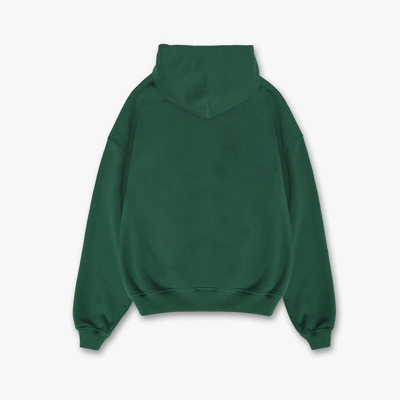 Dark Green 100 Cotton 380gsm Fleece hoody Sweatshirt boxy fit hoodies No string Hoodie with pocket for men