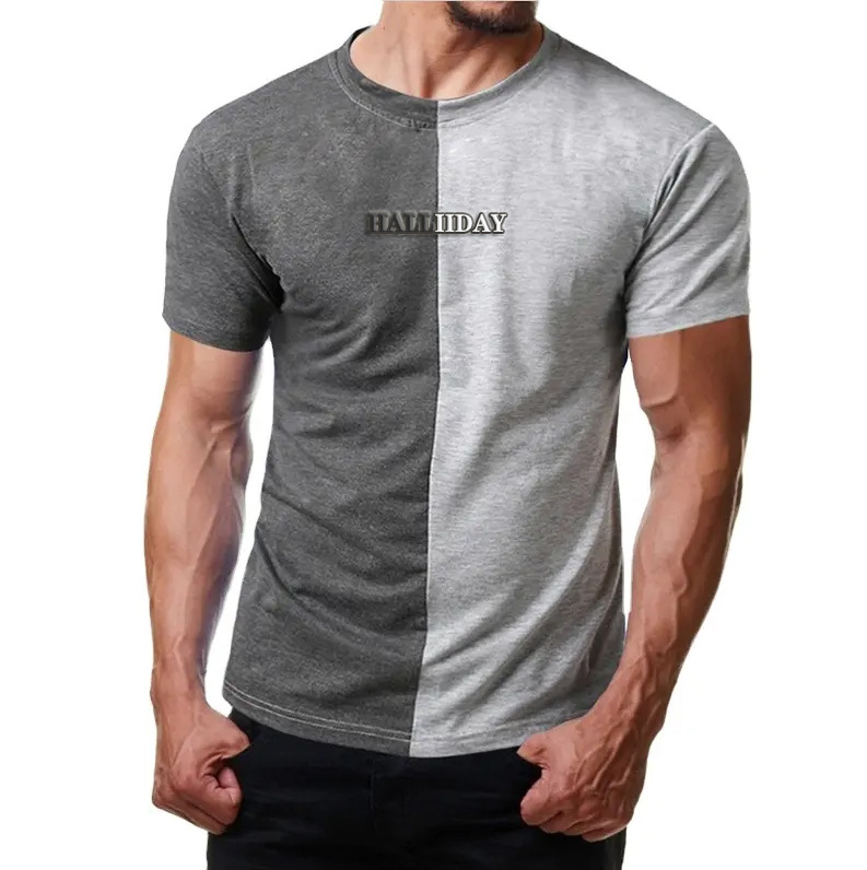 Custom Embossed Print Men T-shirt Embossing T Shirt 3D Emboss Printing Split Two Tone Color Half Black Half White T Shirt