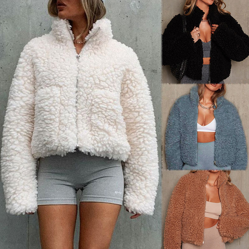 Winter Fashion Ladies Jackets Plush Cardigan Polar Fleece Short Jacket Lamb Wool Jacket Fleece Warm Fur Women's Coats