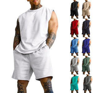 wholesale clothing men Custom Graphic Sportswear Cotton Crew neck sleeveless tank top  t shirt and short sets urban clothing men