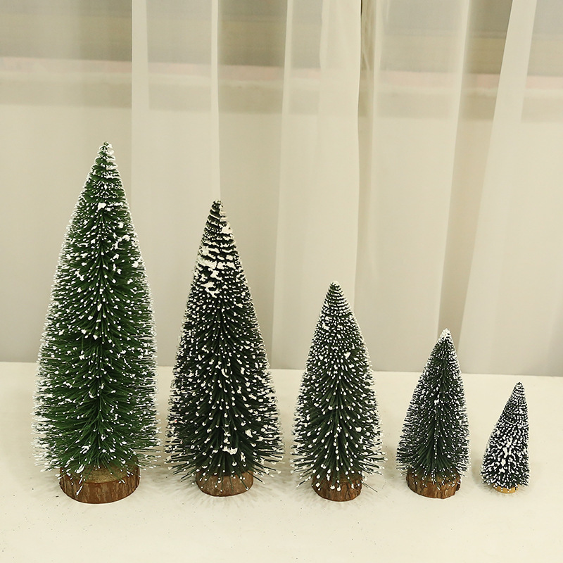 Mini Christmas Tree Ornaments White Cedar Stained Table Top Decorations Pine Needle Christmas Trees