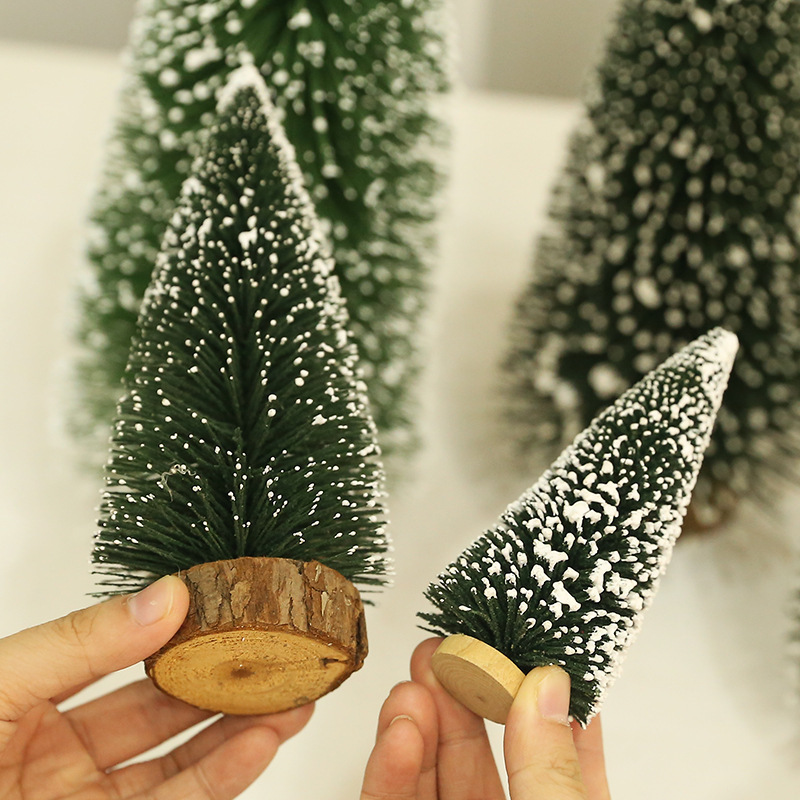 Mini Christmas Tree Ornaments White Cedar Stained Table Top Decorations Pine Needle Christmas Trees