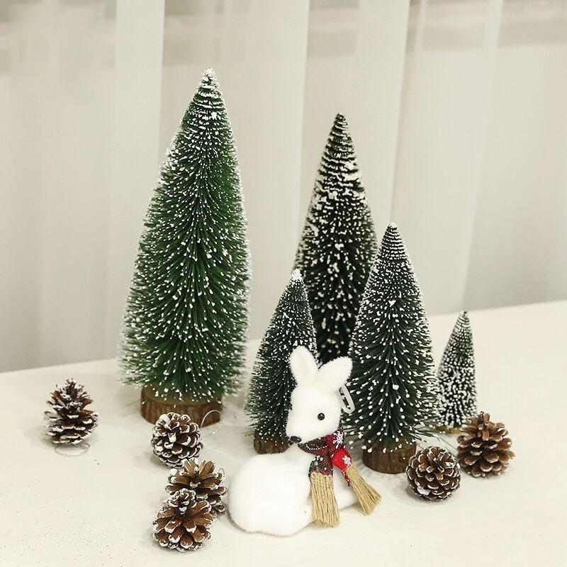 Mini Christmas Tree Ornaments White Cedar Stained Table Top Decorations Pine Needle Christmas Trees