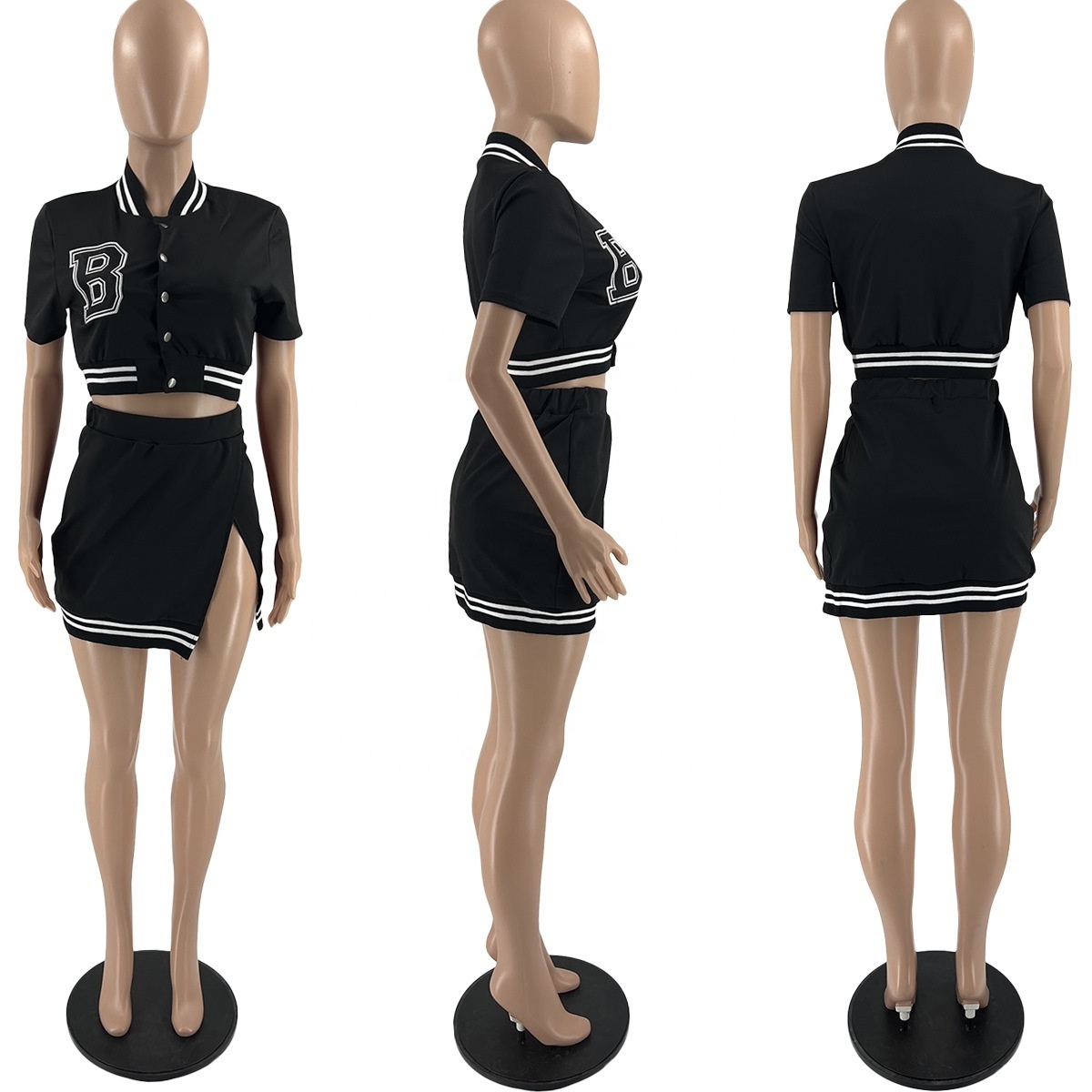 2022 Summer Casual Women Jersey Dress Two Piece Skirt Set Outfits Plus Size Crop Top Varsity Baseball Uniform 2 Piece Set Women