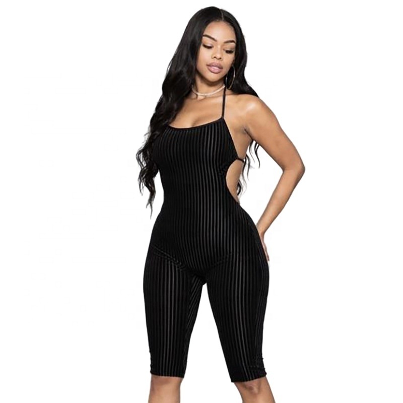 2022 Summer Clothing Women Halter Backless Velour Fitness Rompers Women Bodysuits Lady Halterneck Sexy Velvet One Piece Jumpsuit