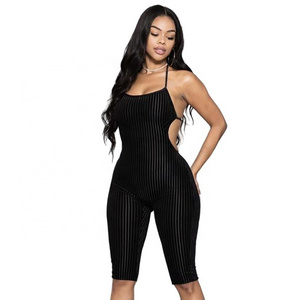 2022 Summer Clothing Women Halter Backless Velour Fitness Rompers Women Bodysuits Lady Halterneck Sexy Velvet One Piece Jumpsuit