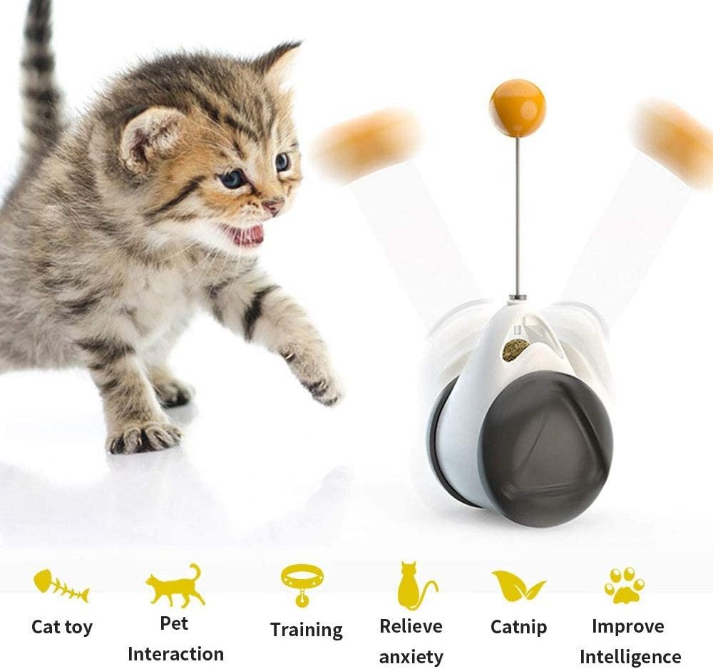 Interactive Cat Toy for Indoor Cats Kitten Chaser Toys with Catnip Ball Tumbler Balanced Wheel Toys Funny Cat Stick with Teasing