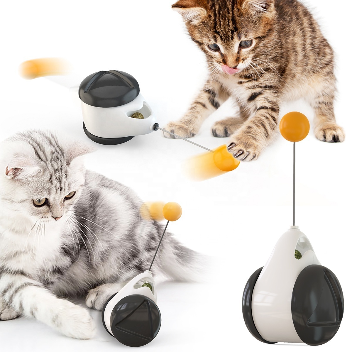 Interactive Cat Toy for Indoor Cats Kitten Chaser Toys with Catnip Ball Tumbler Balanced Wheel Toys Funny Cat Stick with Teasing