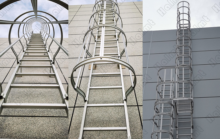 Vertical Ladders with Cage Climbing Side Wall Stair with Work Platform for Construction