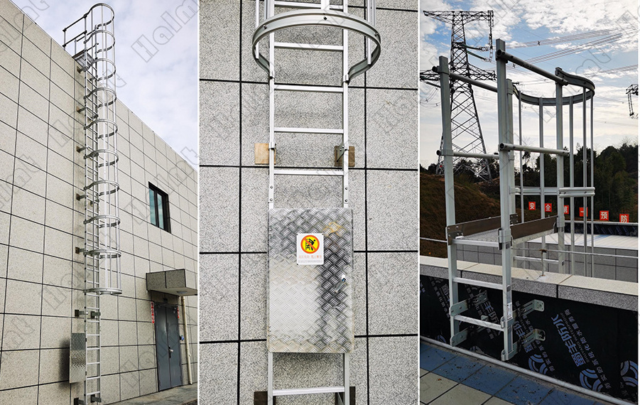 Vertical Ladders with Cage Climbing Side Wall Stair with Work Platform for Construction