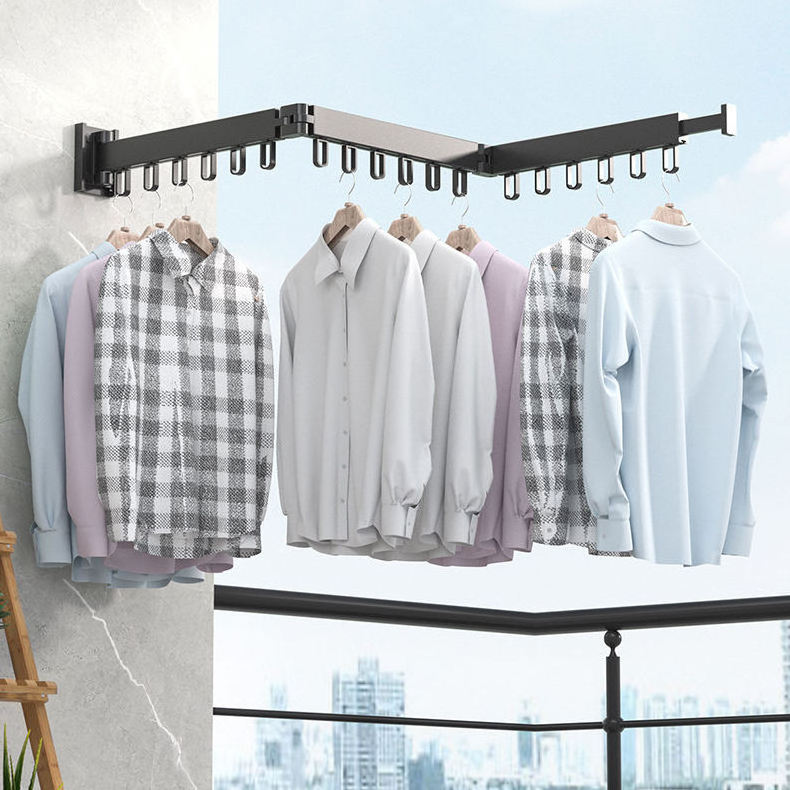 X2 Folding Clothes Hanger Wall Mount Retractable Cloth Drying Rack Space Saving Aluminum laundry drying rack wall mount