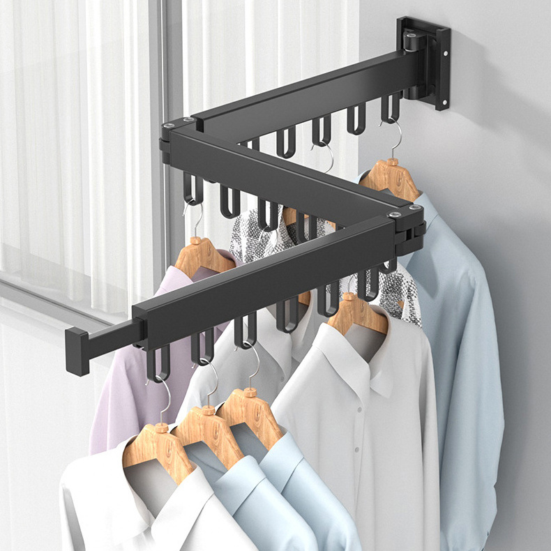 X2 Folding Clothes Hanger Wall Mount Retractable Cloth Drying Rack Space Saving Aluminum laundry drying rack wall mount