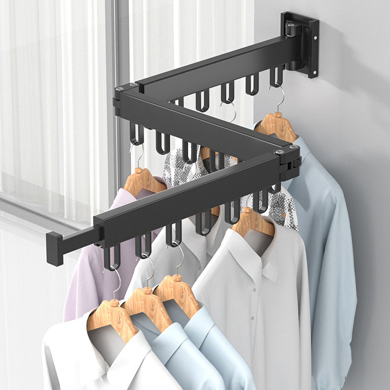 XX Folding Clothes Hanger Wall Mount Retractable Cloth Drying Rack Space Saving Aluminum Home Laundry extend clothes dying rack