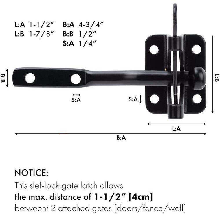 XZ1 Black Powder Coated Rust Resistance Heavy Duty Self-Locking Gate Latch wood gate latch