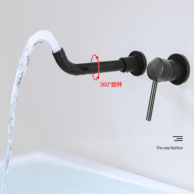 J52Q Hot Sale Single Hole Antique Brass Wall Mounted Bathroom Basin Mixer Black Concealed Faucet for basin tap