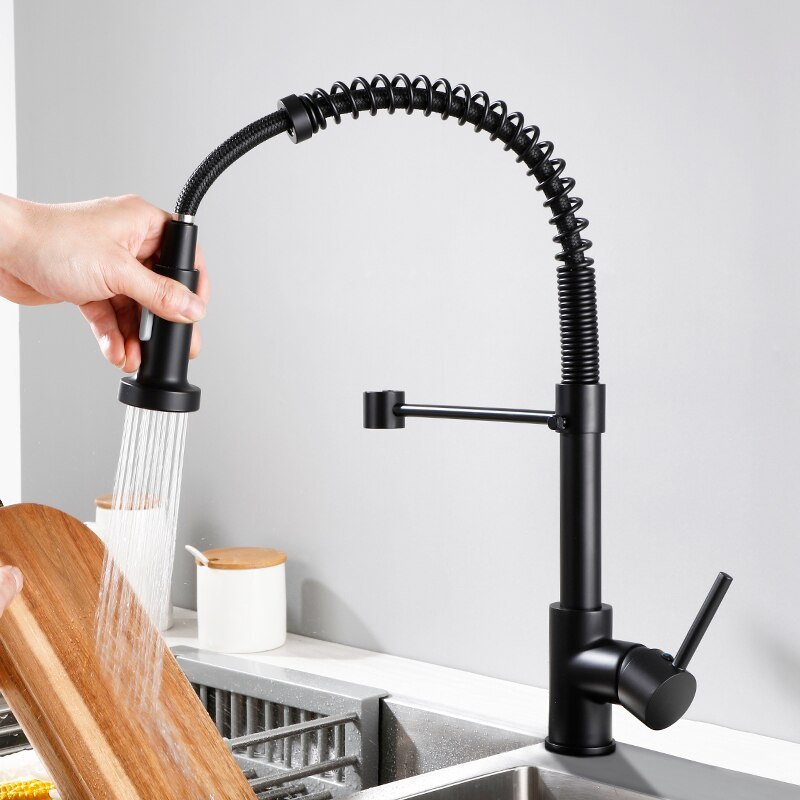 YYS459 Tengbo spring brass tuscany double-handle kitchen faucet with pull down sprayer kitchen sink faucet sprayer