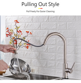 J24W Brushed Nickel Automatic Smart Touch Sensor Pull Out Water Mixer Tap Kitchen Sink Faucet With Pull Down Sprayer