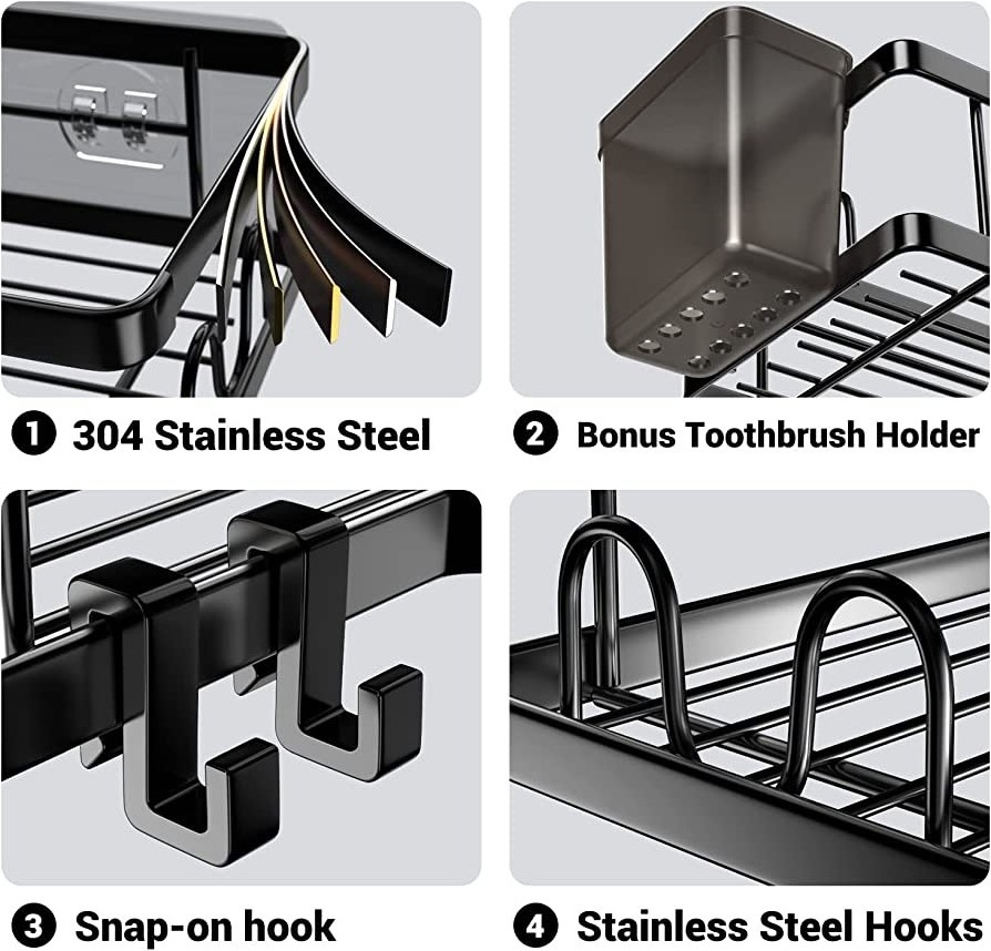 XZ60 Bathroom Matte Black No Drilling iron Double layers Corner Shower Shelf