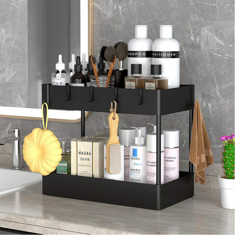 LY748 Organizer for Bathroom Kitchen 2-Tier Pull Out Cabinet Organizer Kitchen Drawer Sliding organizer kitchen