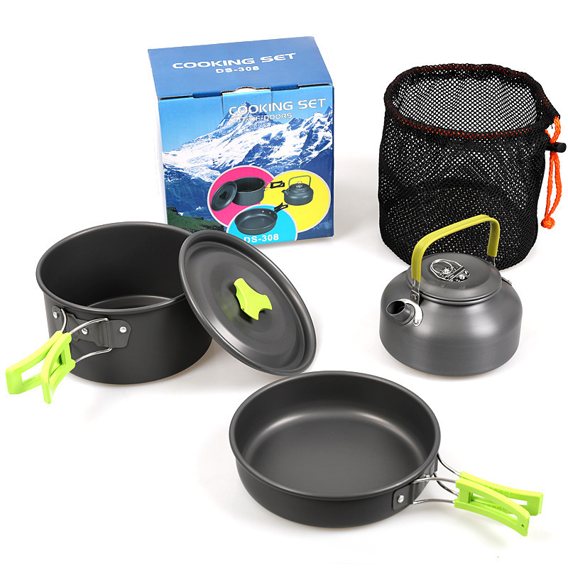 JWL  Outdoor Cooking Set Tool Pot Pan Mini Cookware Set Aluminum Camping Cooking Set Pot With Teapot