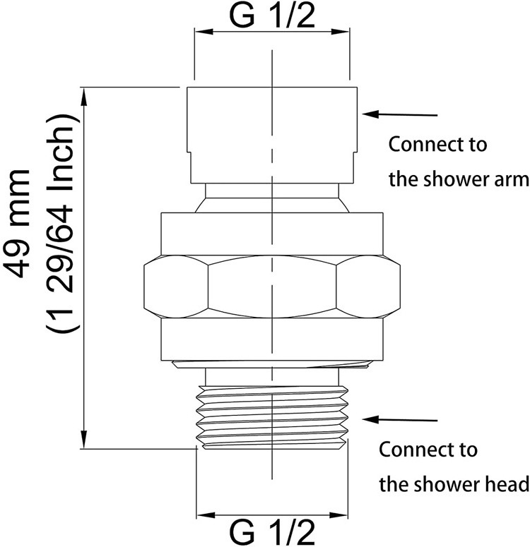 XZX Chrome Brass G-1/2 Threaded Shower Connector Ball Joint Shower Head Swivel Ball Adapter