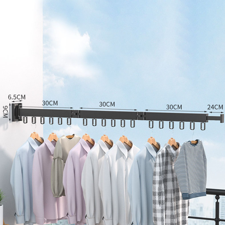 XZ Aluminum Rotatable Retractable Wall-Mounted Space Saving Indoor Laundry Room Clothes Rod Folding Clothes Drying Rack Hanger