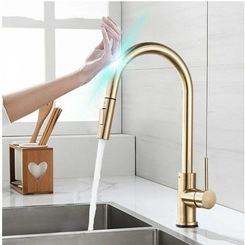 J24W Brushed Nickel Automatic Smart Touch Sensor Pull Out Water Mixer Tap Kitchen Sink Faucet With Pull Down Sprayer