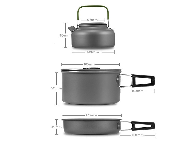 JWL  Outdoor Cooking Set Tool Pot Pan Mini Cookware Set Aluminum Camping Cooking Set Pot With Teapot