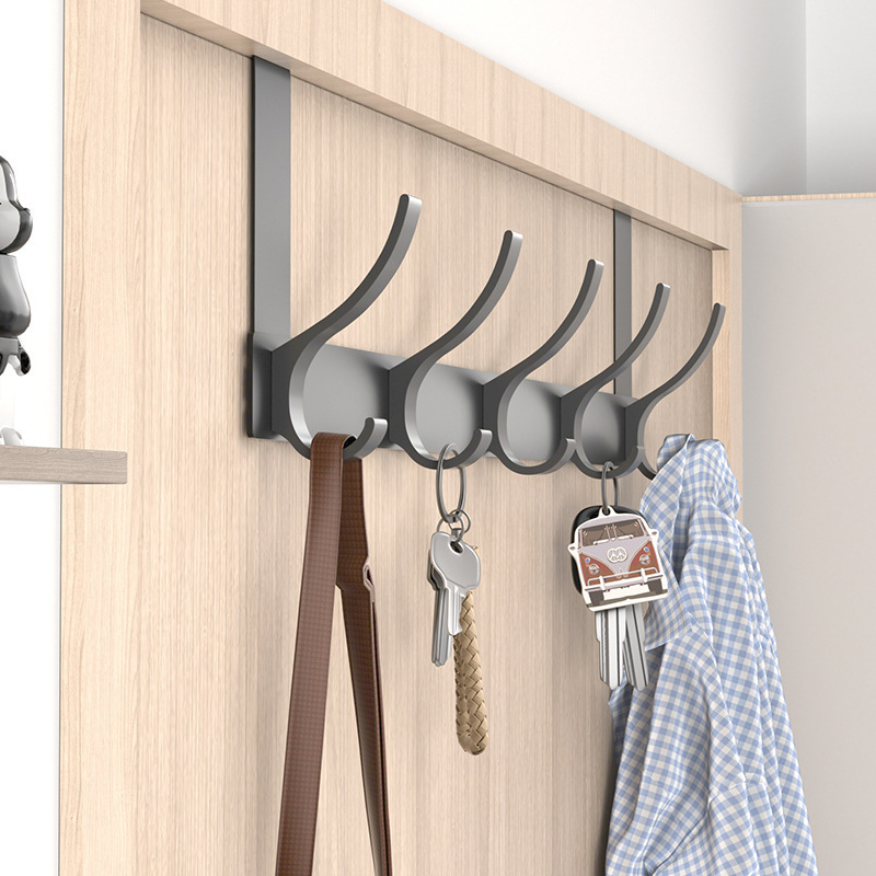 XX814 Heavy Duty Iron Black Folding Coat Rack Extended Edition Arm Saving Space Over The Door Hook Organizer 6 Hooks