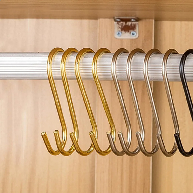 SS187 Brass Hooks S-Shaped Hook for Hanging Kitchen Pots and Pans, Office, Bathroom, Closet Heavy Duty S Hooks