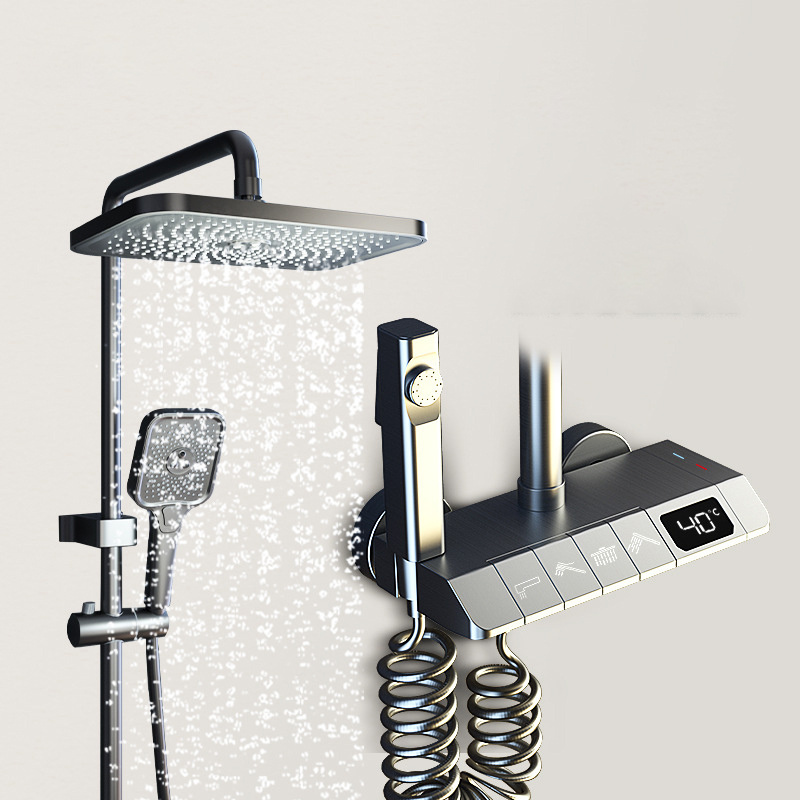 SYW 2022 new piano design brass shower set thermostat digital display smart shower faucet