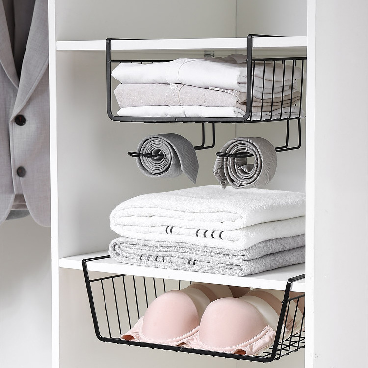 XZX Mesh Wire Laundry Wardrobes Bathroom Kitchen Cabinet Hanging Insert Metal Storage Baskets Under Shelf Basket