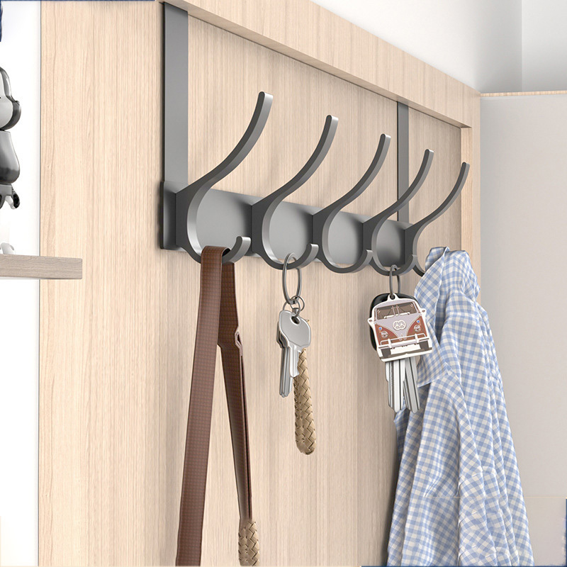 XX814 Heavy Duty Iron Black Folding Coat Rack Extended Edition Arm Saving Space Over The Door Hook Organizer 6 Hooks