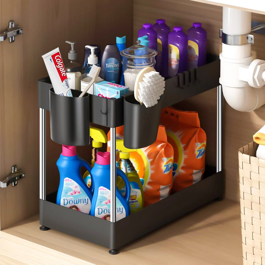 SY1W80 New Multifunctional Storage Rack with Hook for Cleaning Supplies Spice Bottles Cosmetics Kitchen and Bathroom Gadgets