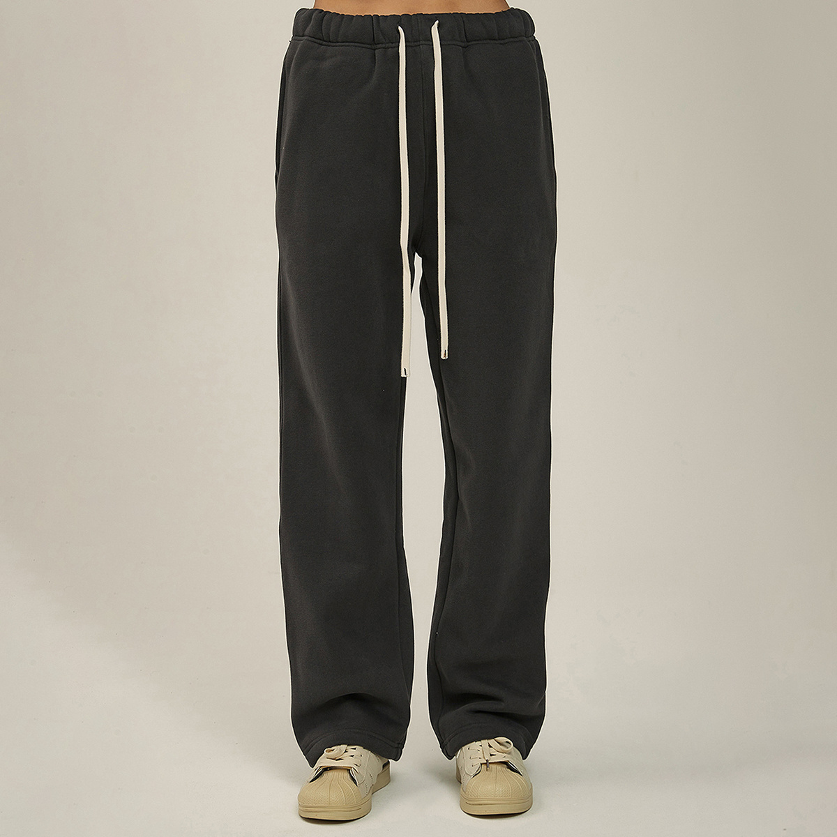 SP012 Wholesale winter 350 gsm custom baggy cotton pants french terry loose open straight leg sweatpants men manufacturer