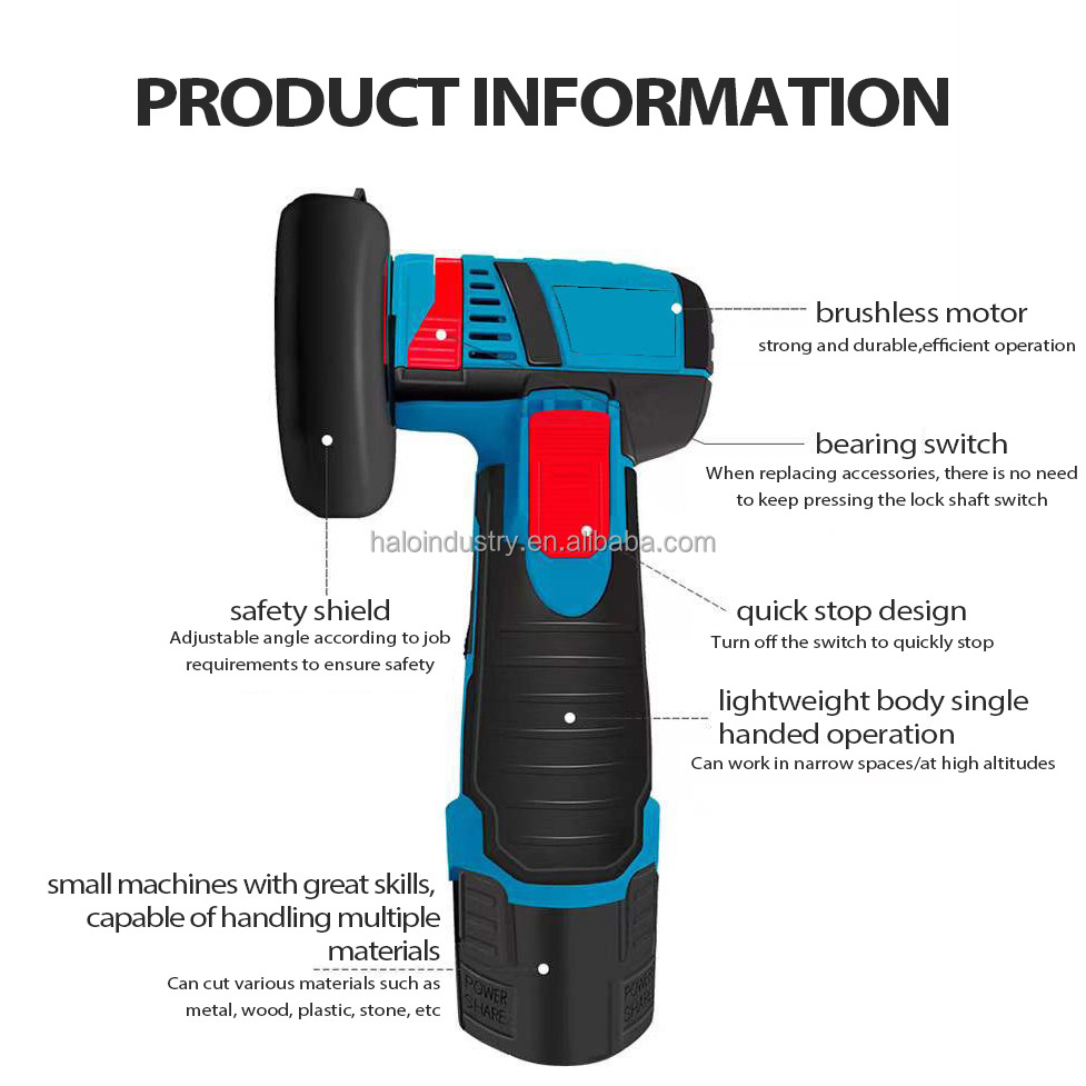 12V Mini Cordless Angle Grinder w/  Li-Ion Battery & Charger Brushless Battery Grinder Tool for Metal Wood