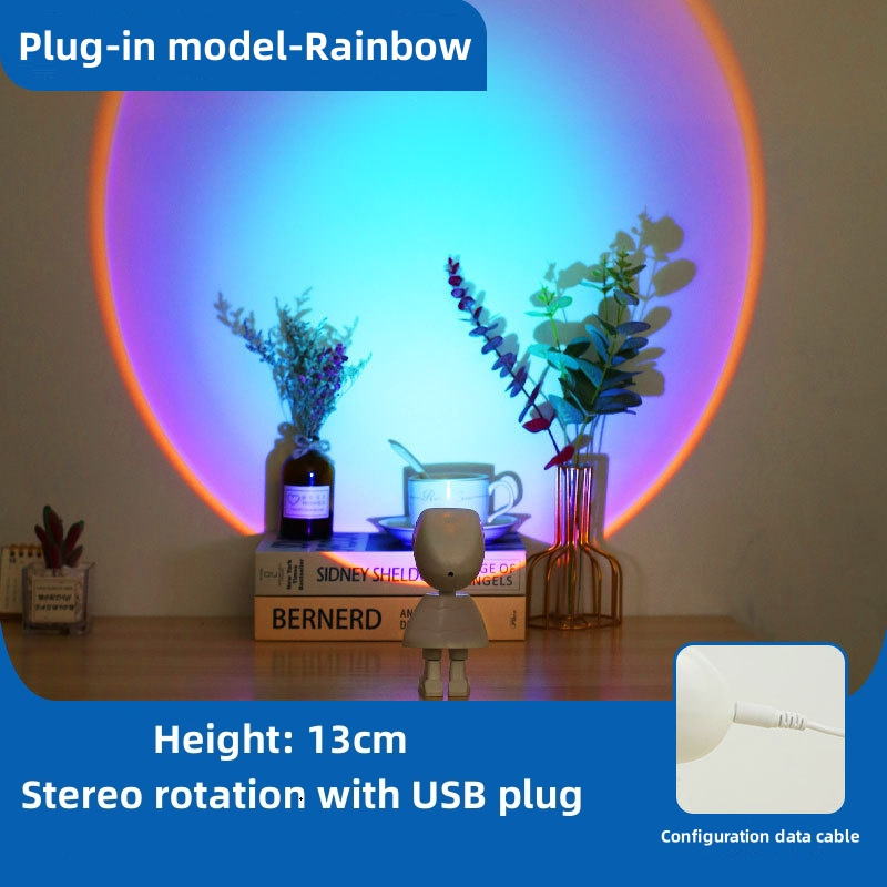 LED Spaceman Sunset Lamp Astronaut Sunset Lamp Rainbow Sunset Projection Night Light with 360 Rotation Chargeable Floor Light