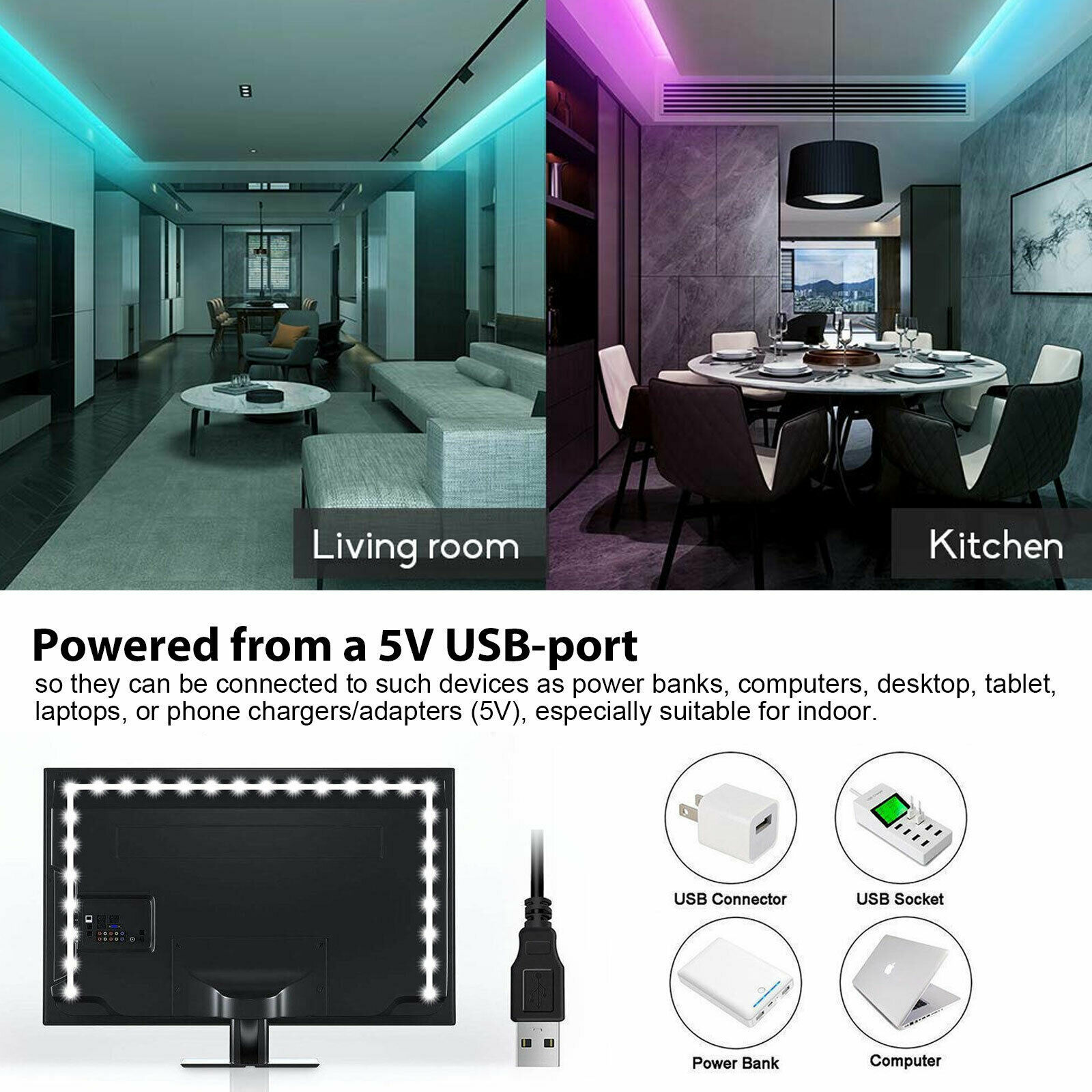 5V LED Strip Lights Bluetooth Flexible LED With App Control USB TV Backlight LED Strip Lights 5050smd RGB Lights For TV